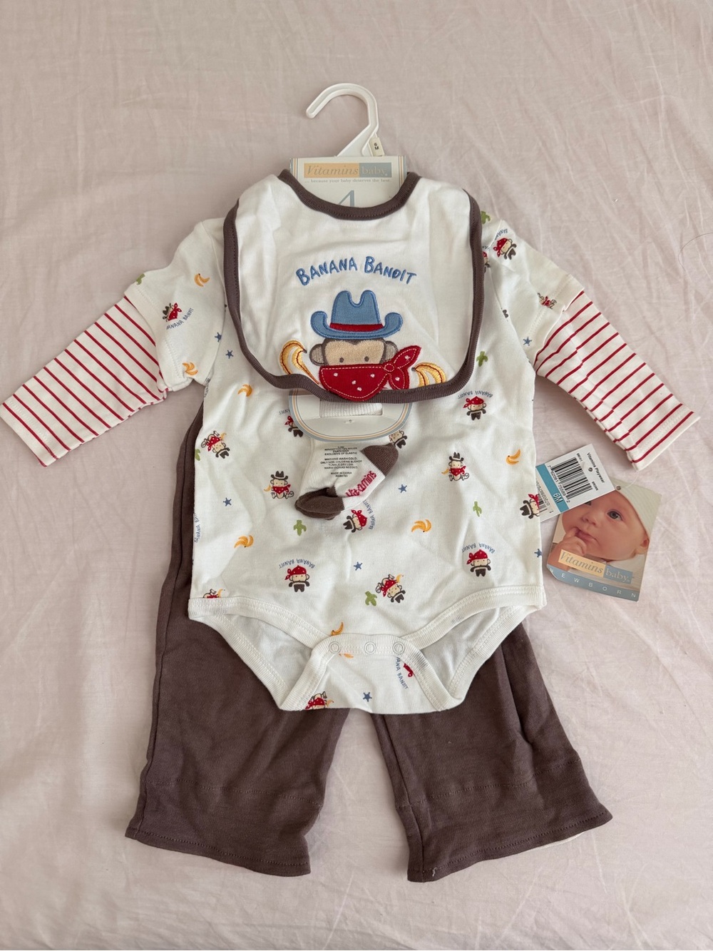 Banana Bandit Baby Cowboy Bodysuit Set - White & Brown